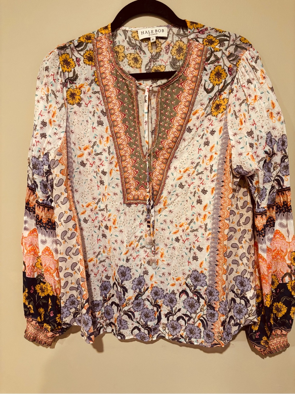 Hale Bob Multi-Print Floral Patchwork Tunic with Olive Trim